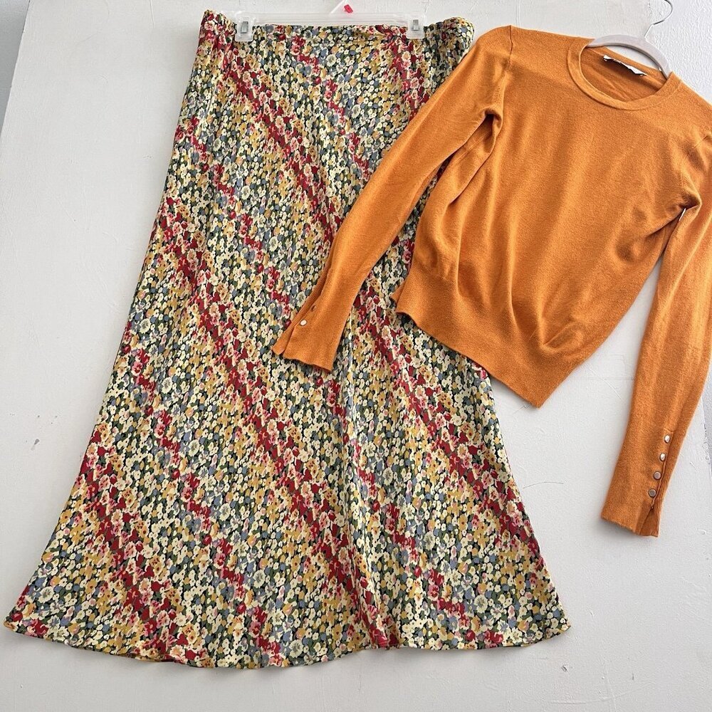 Vintage floral maxi Skirt Sz 16 Platinum Dorothy Schoelen 80's 90's Boho mustard